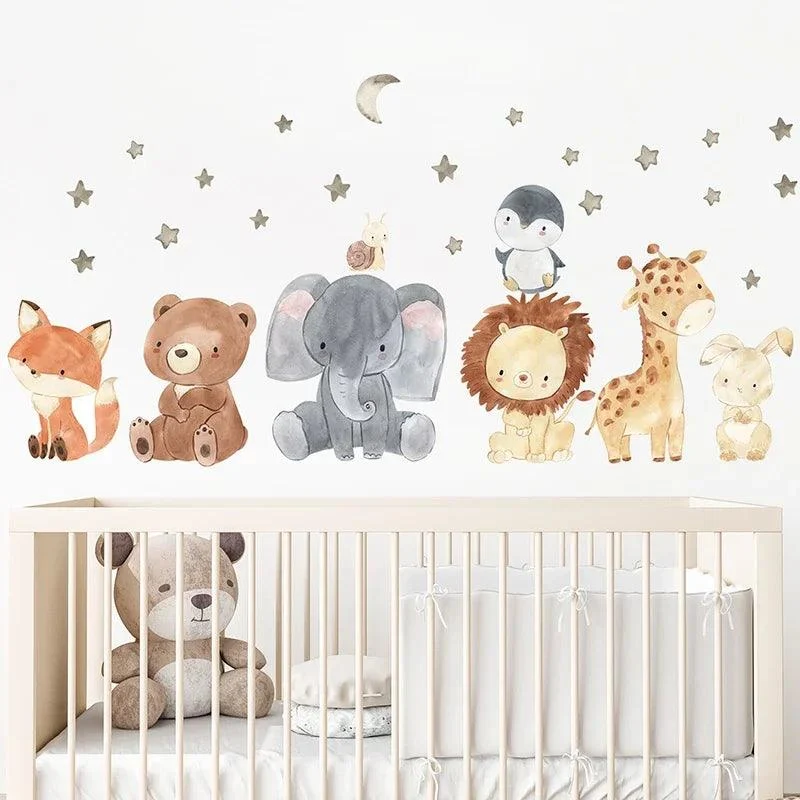 Watercolor Cartoon Animals Elephant Giraffe Wall Stickers Children Room Kids Room Bear Wall Decals Decorative Sticker.jpg A8a312f0 C487 4679 873c 682b33bfcef5