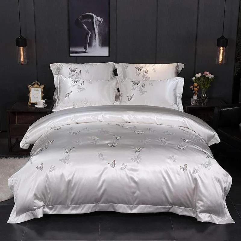 White-Silver-Silk-Cotton-Luxury-Butterfly-Bedding-set-4Pcs-Queen-King-size-Bed-set-Embroidery-Duvet White Silver Silk Cotton Luxury Butterfly Bedding Set 4pcs Queen King Size Bed Set Embroidery Duvet