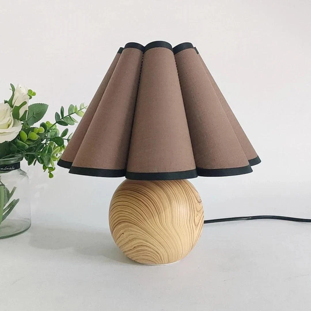 White Brown Wooden Lamp Fabric Lighting Bedside Nightstand - Homeko