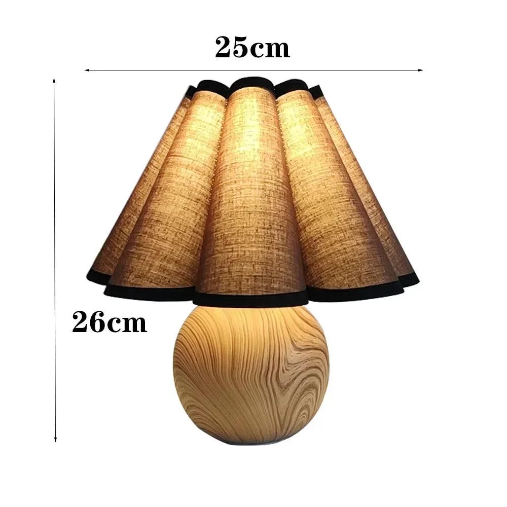 White Brown Wooden Lamp Fabric Lighting Bedside Nightstand - Homeko