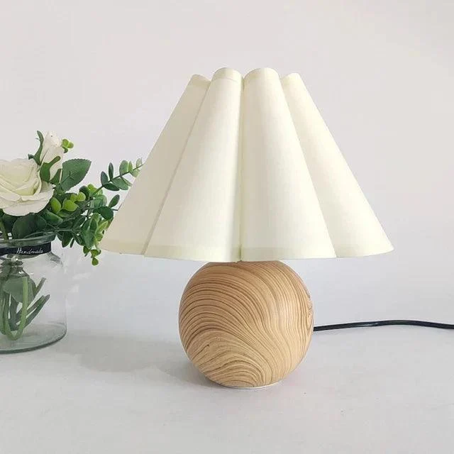 White Brown Wooden Lamp Fabric Lighting Bedside Nightstand - Homeko