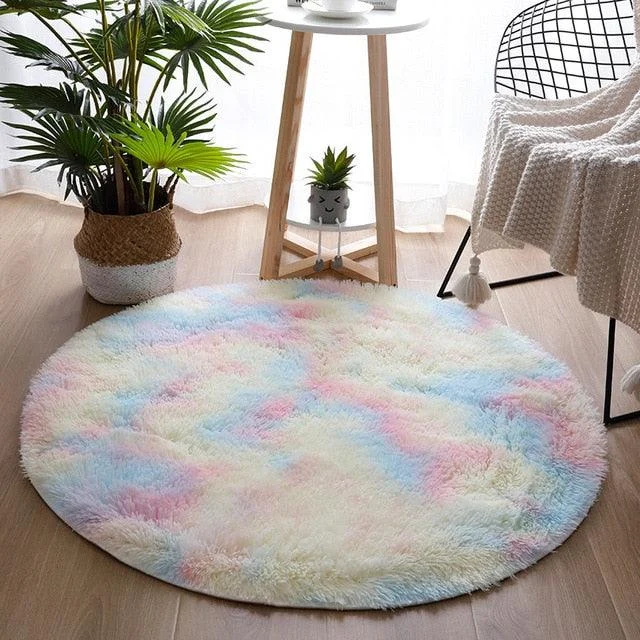 WhiteRainbowRoundCarpetforKidsRugsSoftDecorLivingRoom-Homeko13 White Rainbow Round Carpet for Kids Rugs Soft Decor Living Room - Homeko