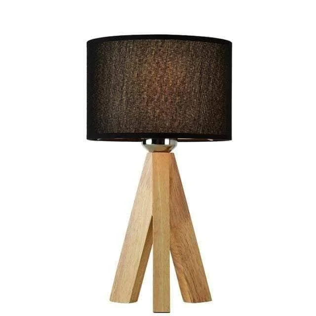 Wood Fabric Tripod Lampshade Table Lamp Modern Chic Lighting For Home Decor 10
