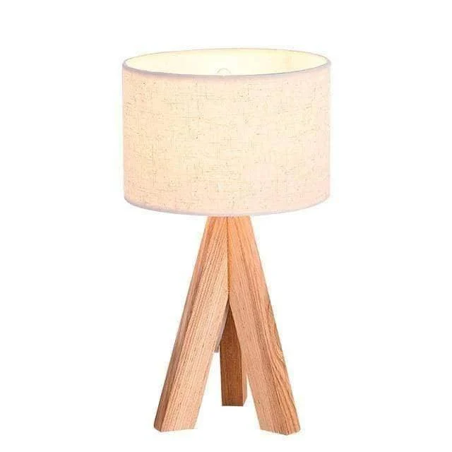 Wood Fabric Tripod Lampshade Table Lamp Modern Chic Lighting For Home Decor 3