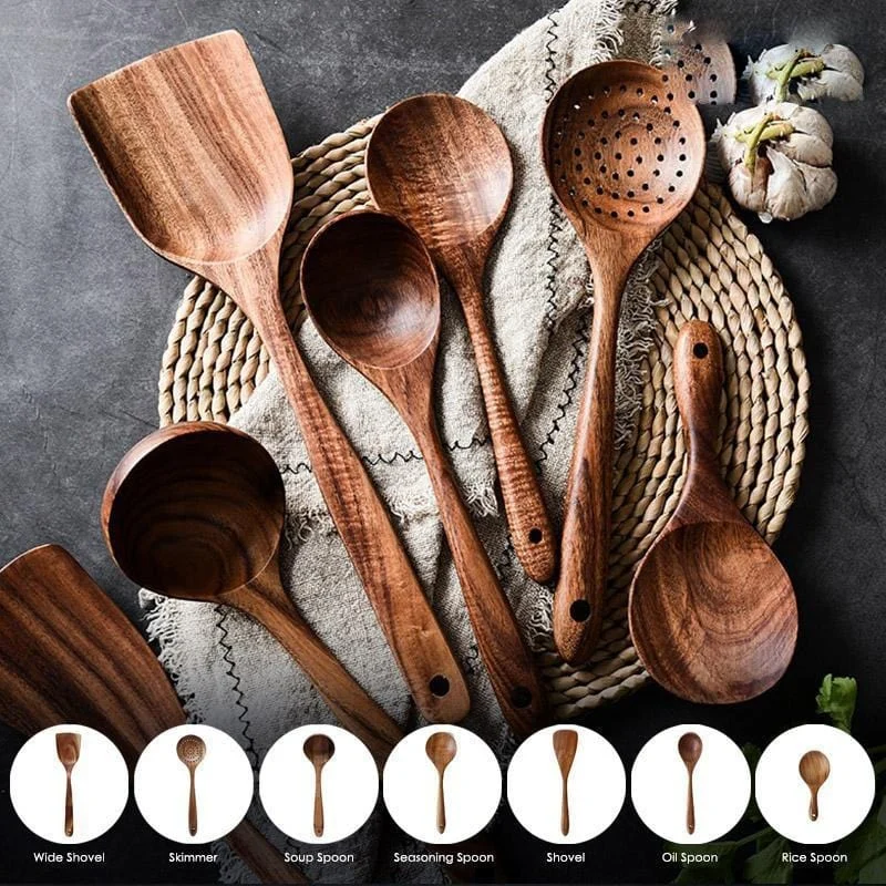 Wooden Utensils For Nonstick Cookware Handmade Teak Cooking Spoons Dinnerware Sets Tableware A71c6805 Eb5d 4177 A68f Be15c1f72d40