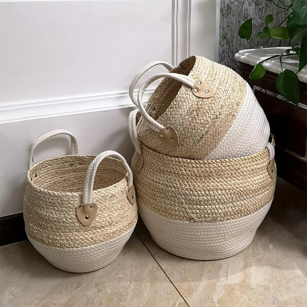 Woven Storage Basket Desktop Storage Box Snack Toy Straw Storage Box Holder Seagrass Wickerwork Basket Home