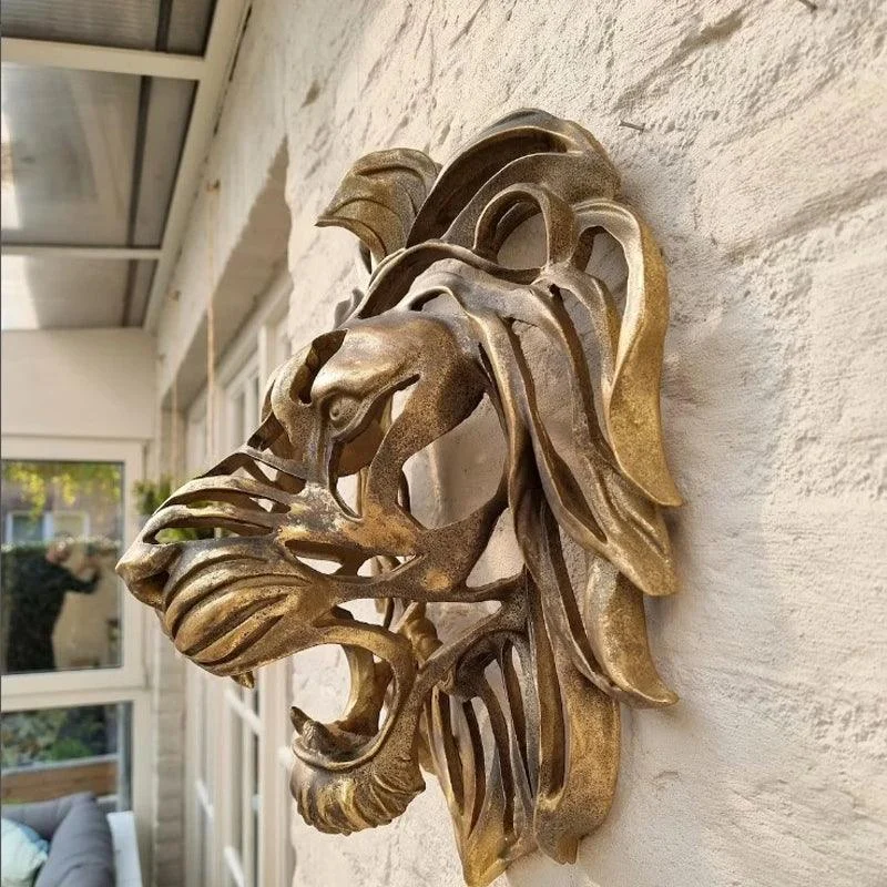 Zeldzame Vondst Grote Leeuwenkop Aan De Muur Gemonteerde Kunstsculptuur Goudhars Leeuwenkop Kunstmuur Luxe Decor Keukenmuur Slaapkamer