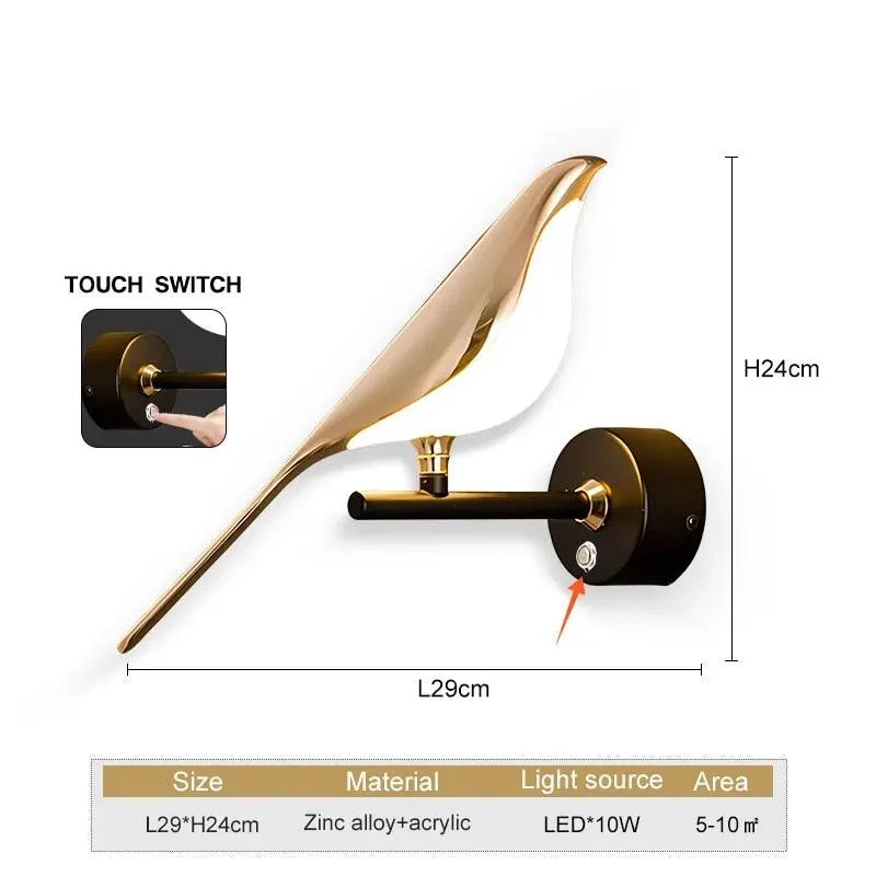 B9adgouden Zilveren Touch Schakelaar Vogel Led Wandlampen Wandlamp 360 Draaibare Indoor Led Wandlampen Voor Slaapkamer Gang Ecbdbaa2 E01c 4f66 B814 E50bff0feca0