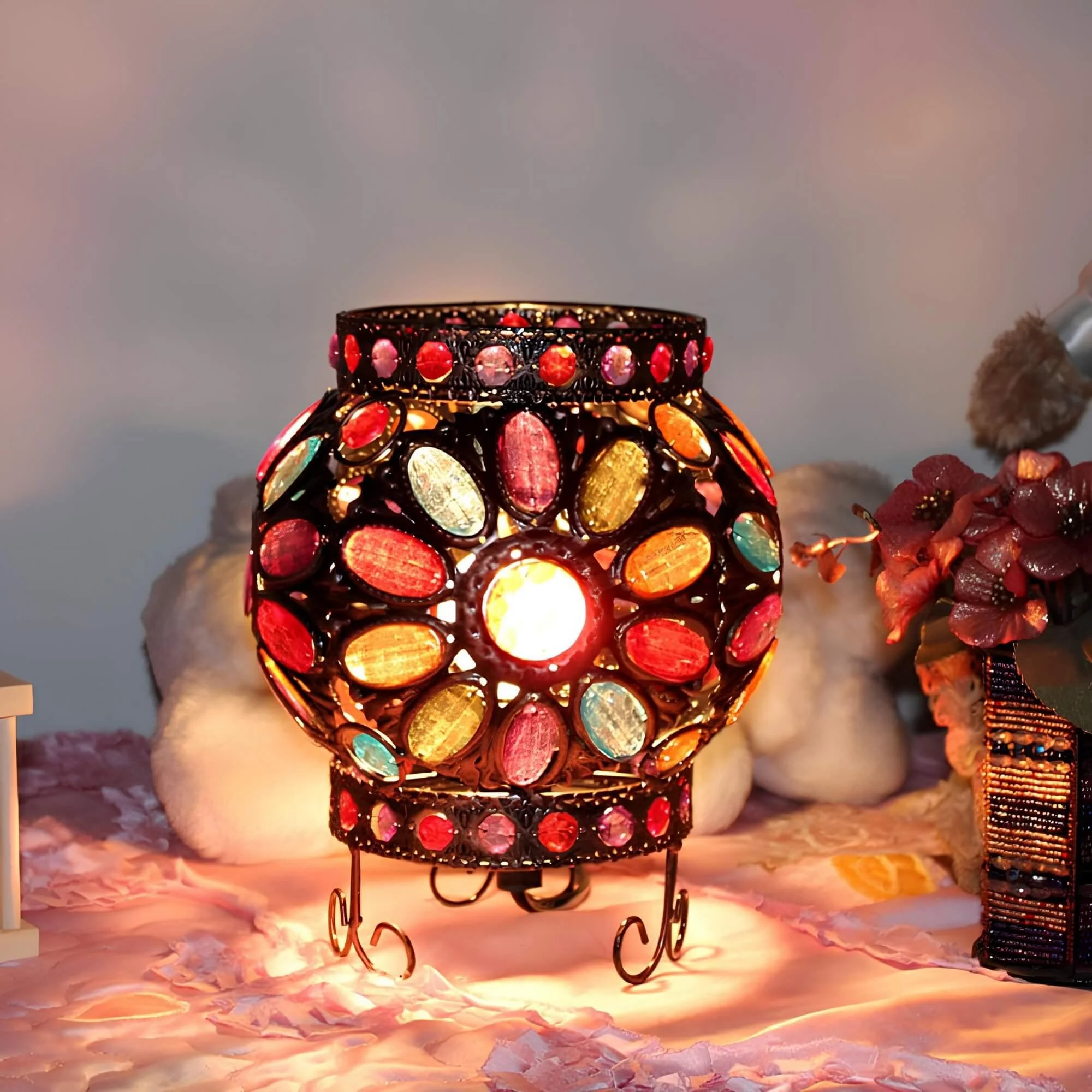 Beadlight Nachttischlampe Mit Acrylperlen In Bronze Nachtlicht Dekorative Beleuchtung Schlafzimmerlampe Xlumina2
