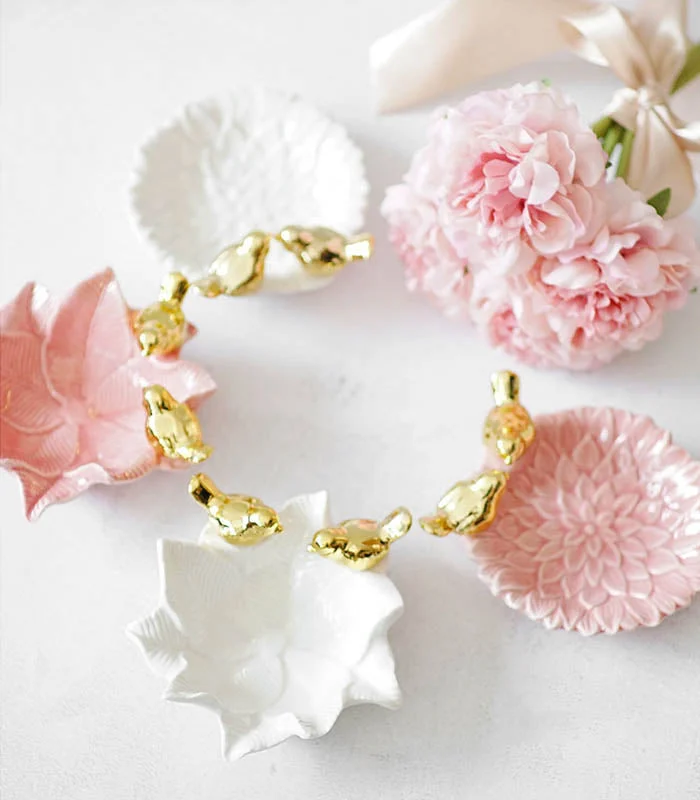 gold bird jewel leaf tray