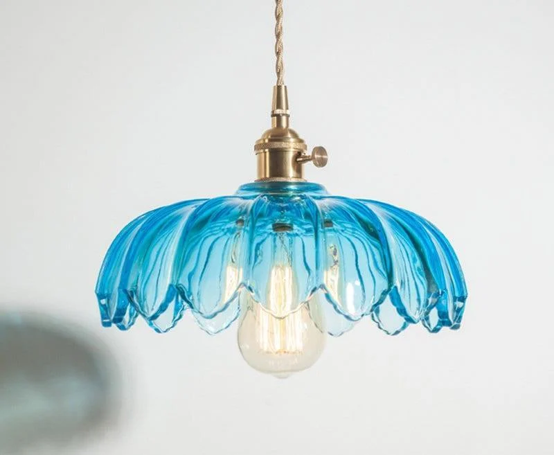 blue_0622097e-0022-424d-b662-4ac805597469 Retro Vintage Industrial Glass Lotus Flower Pendant Light - ISTANBULLU LTD