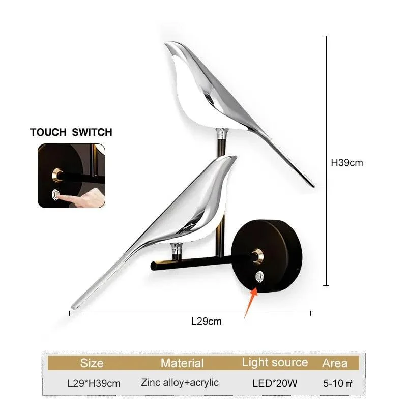 Egeegouden Zilveren Touch Schakelaar Vogel Led Wandlampen Wandlamp 360 Draaibare Indoor Led Wandlampen Voor Slaapkamer Gang 0b631764 768a 4c25 8151 786f5e8f8a04