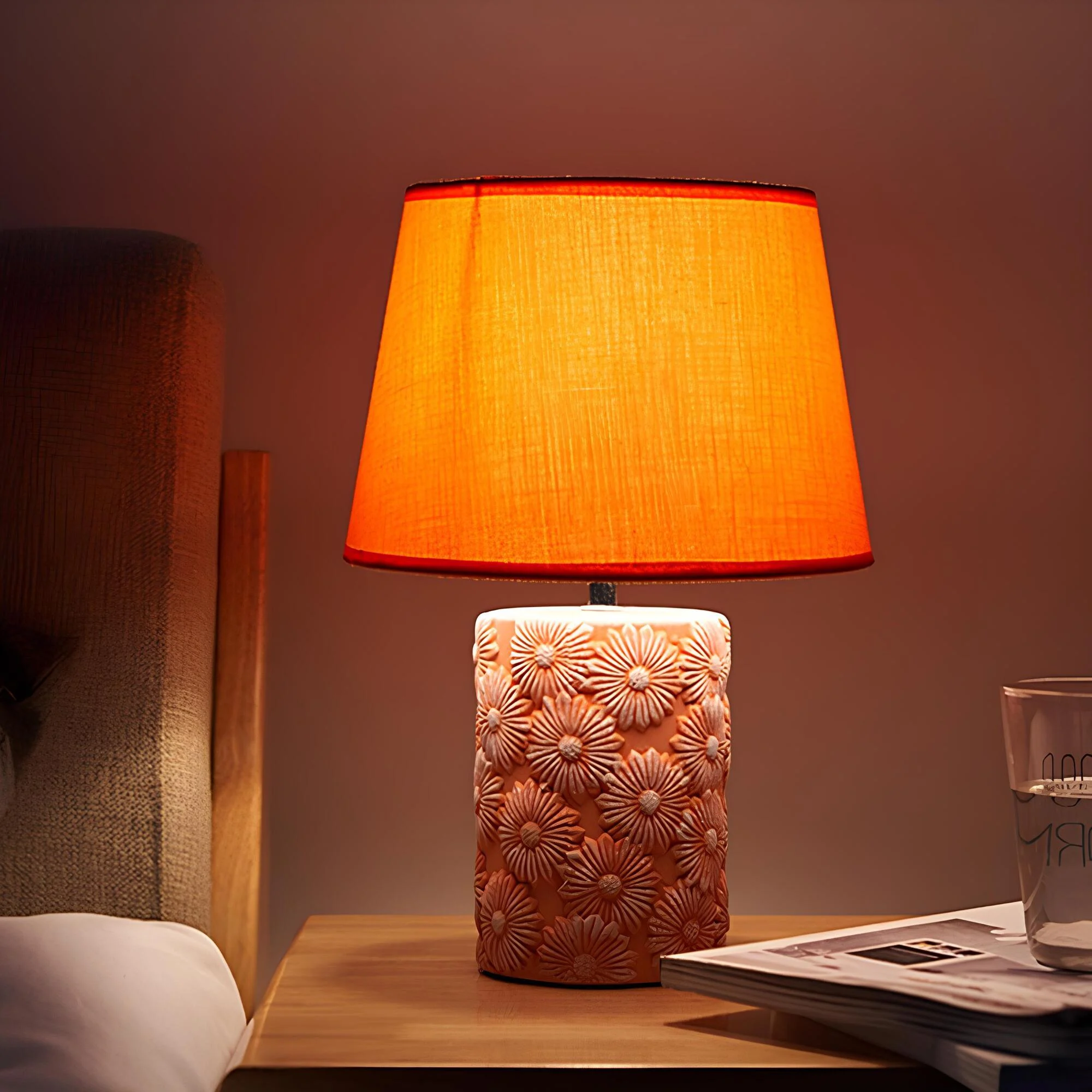 Gloeilieke Tischlampe Handgeschnitzte Sonnenblumenbasis Wohnzimmer Beleuchtung Warme Leuchte Orange Xlumina 1
