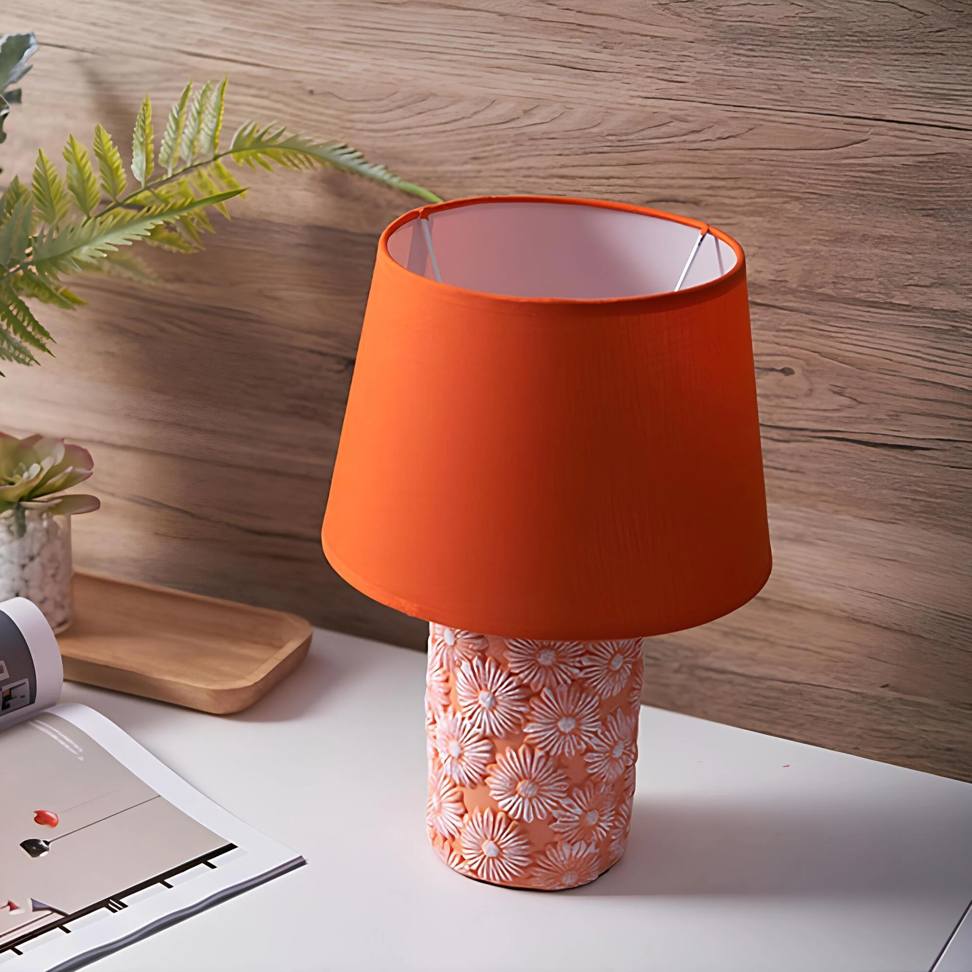 Gloeilieke Tischlampe Handgeschnitzte Sonnenblumenbasis Wohnzimmer Beleuchtung Warme Leuchte Orange Xlumina 3