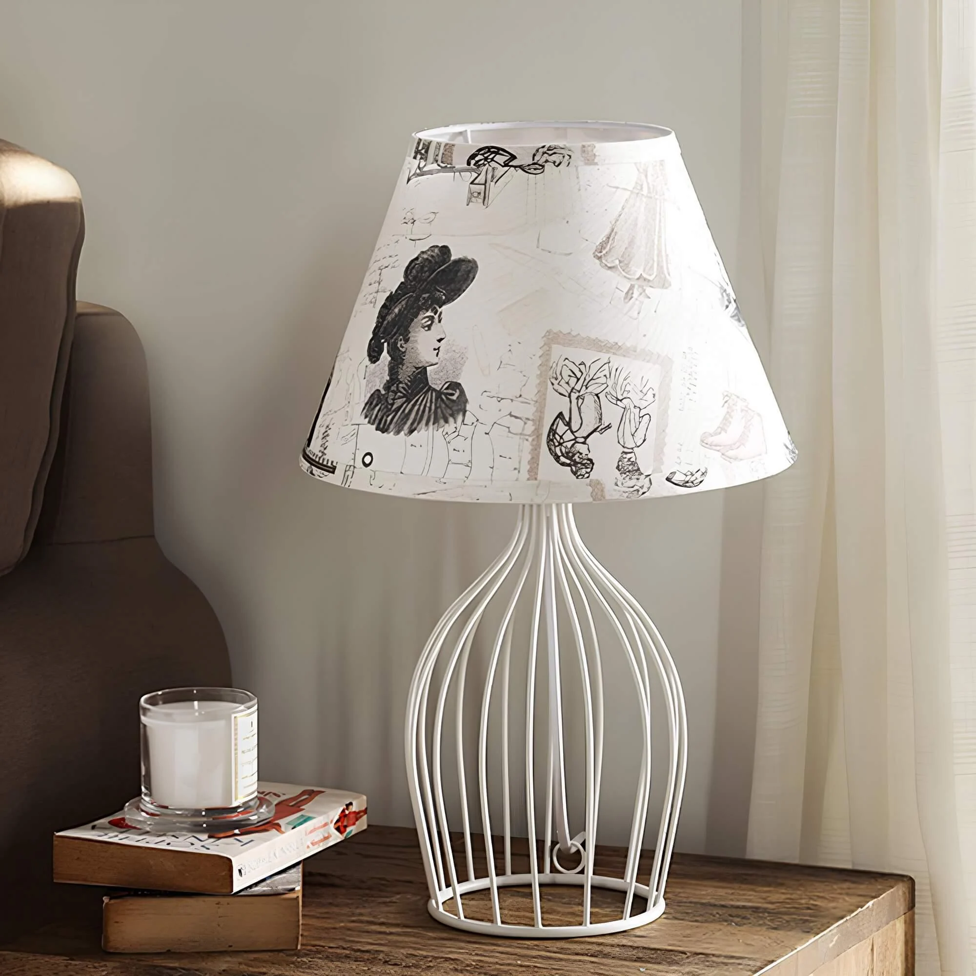 Glolight Kegel Tischlampe Mit Drahtfuss Metall Stoffschirm Wohnzimmer Buro Beleuchtung Xlumina5