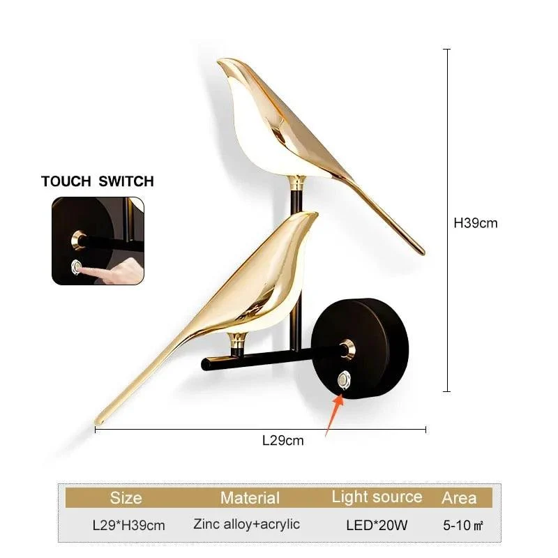 Hygggouden Zilveren Touch Schakelaar Vogel Led Wandlampen Wandlamp 360 Draaibare Indoor Led Wandlampen Voor Slaapkamer Gang 7bbcc32a 857f 4ce7 A805 B8934a70b473