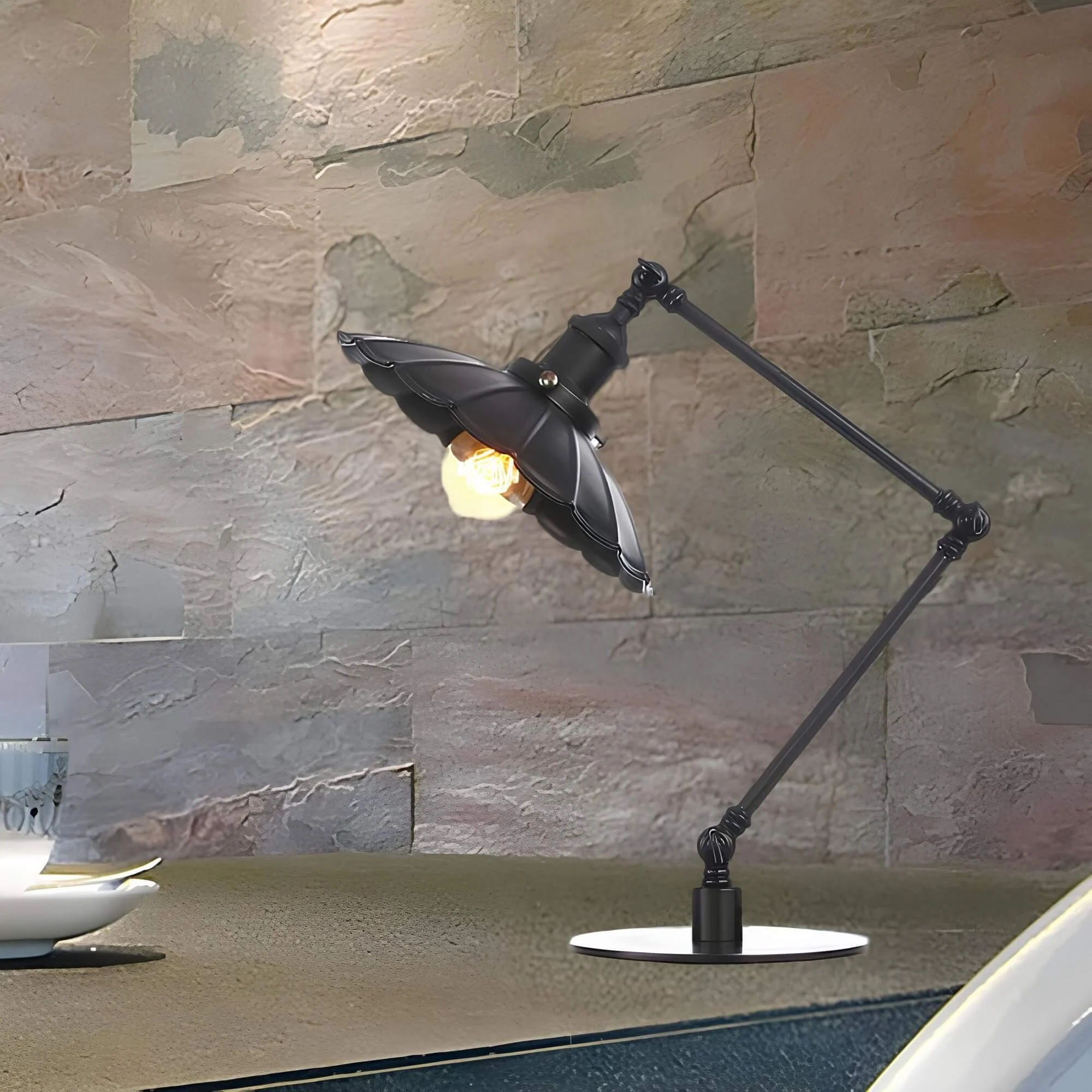 Lichtstil Vintage Verstellbare Metall Tischlampe Industrial Retro Schwarz Kupfer Messing Xlumina3