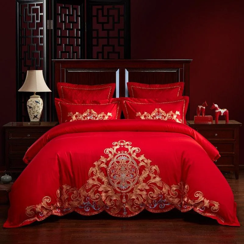 luxury-100-Cotton-Classicism-Wedding-Bedding-Set-Embroidery-Arc-edge-Duvet-Cover-Bed-Sheet-Pillowcases-Queen Luxury 100 Cotton Classicism Wedding Bedding Set Embroidery Arc Edge Duvet Cover Bed Sheet Pillowcases Queen