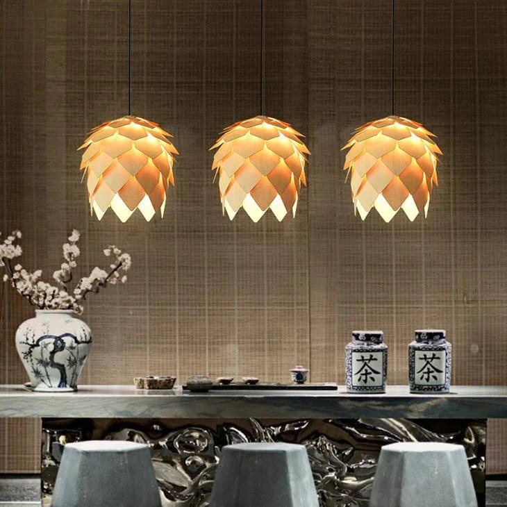 Modern Art Oak Pine Cone E 27 Pendant Lig Description 2