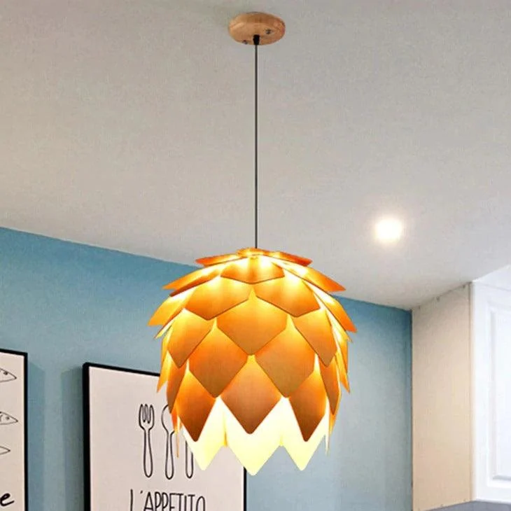 Modern Art Oak Pine Cone E 27 Pendant Lig Description 3
