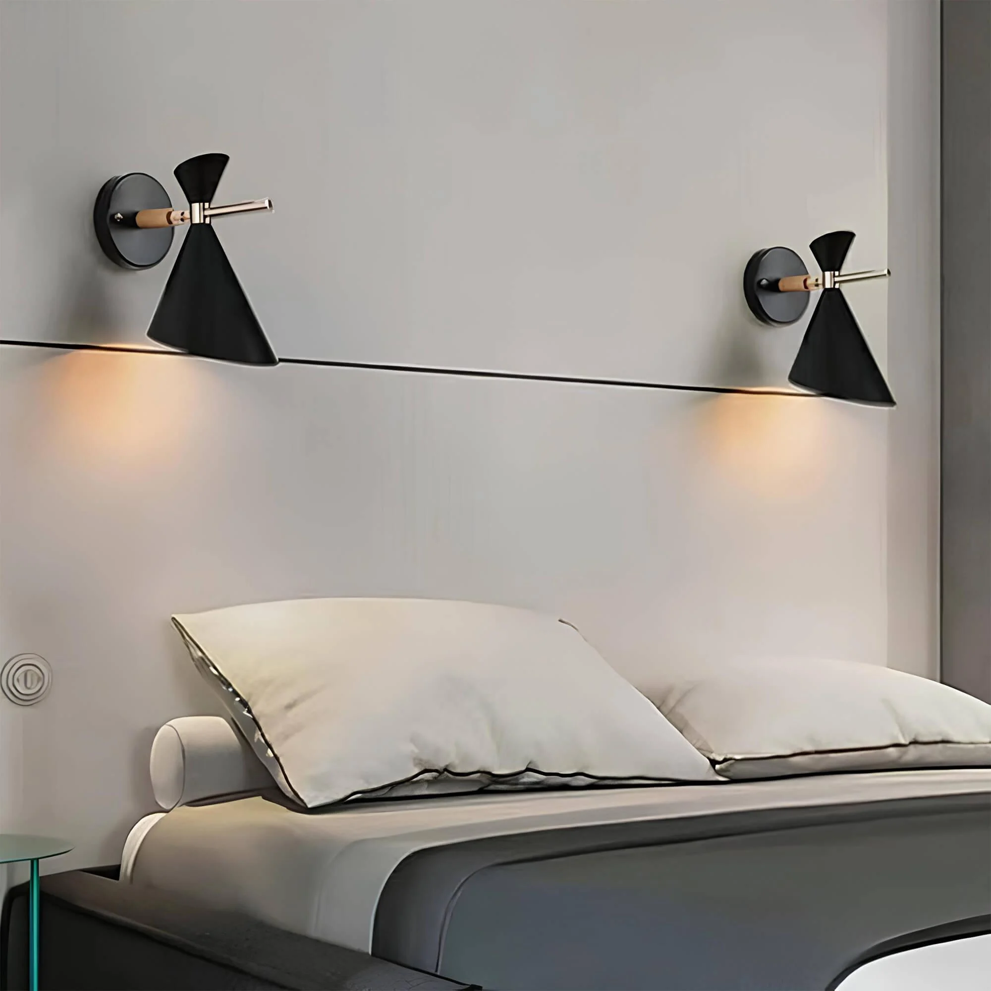 nordicglow-schlichte-nordische-wandlampe-hornkappe-schwarz-weiss-grau-xlumina5 Nordicglow Schlichte Nordische Wandlampe Hornkappe Schwarz Weiss Grau Xlumina5