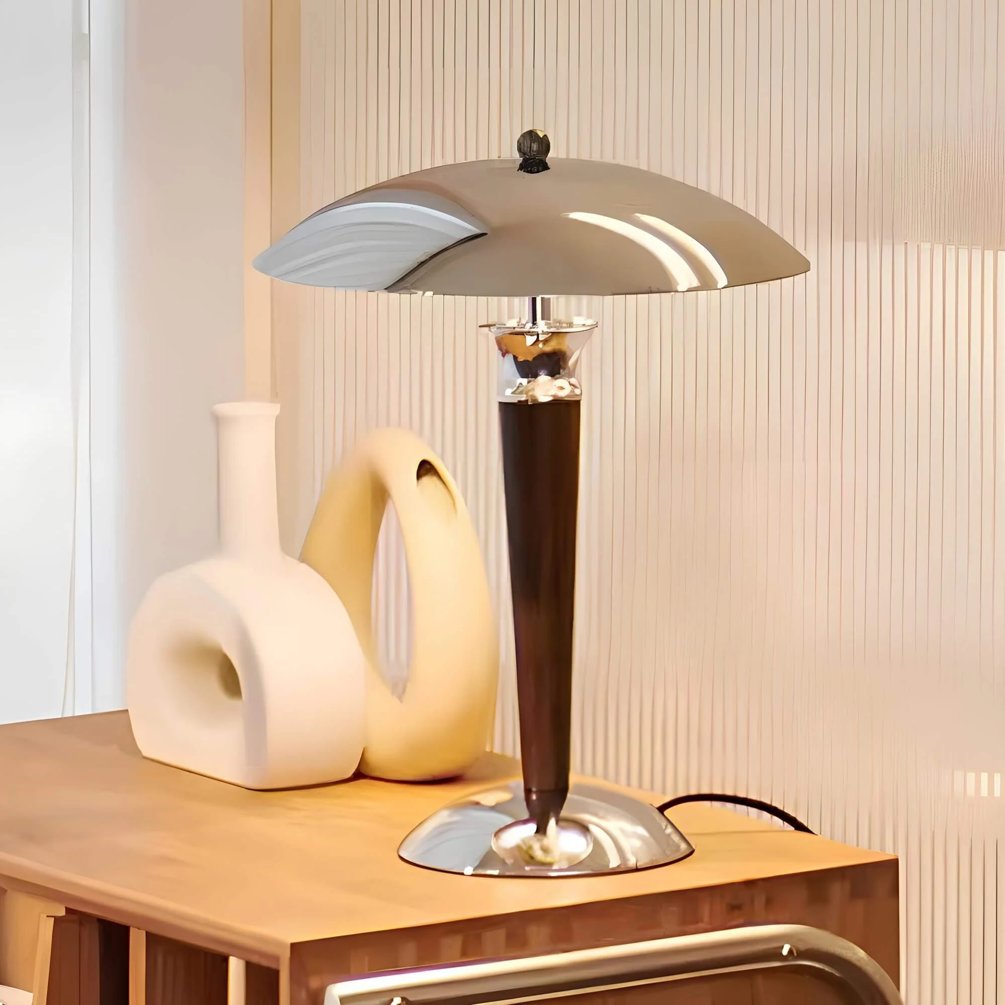 Paquebot Chrom Tischlampe Vintage Stil Retro Dreistufige Dimmung Chrom Holz Wohnzimmer Schlafzimmer Xlumina3