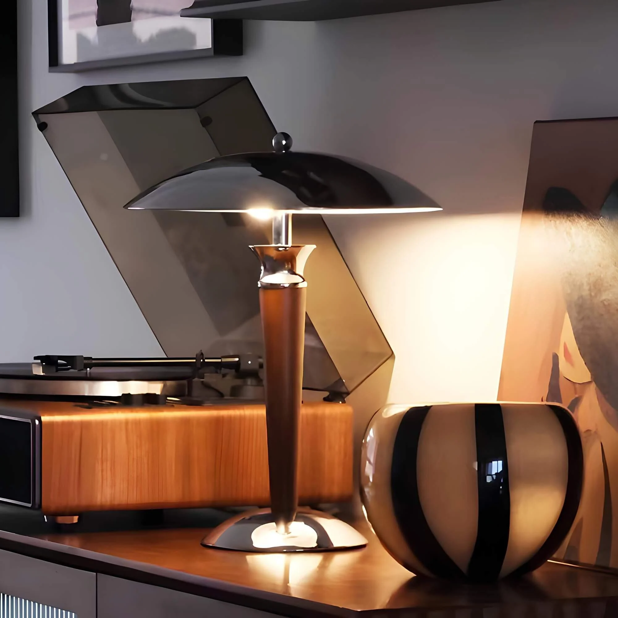 Paquebot Chrom Tischlampe Vintage Stil Retro Dreistufige Dimmung Chrom Holz Wohnzimmer Schlafzimmer Xlumina5