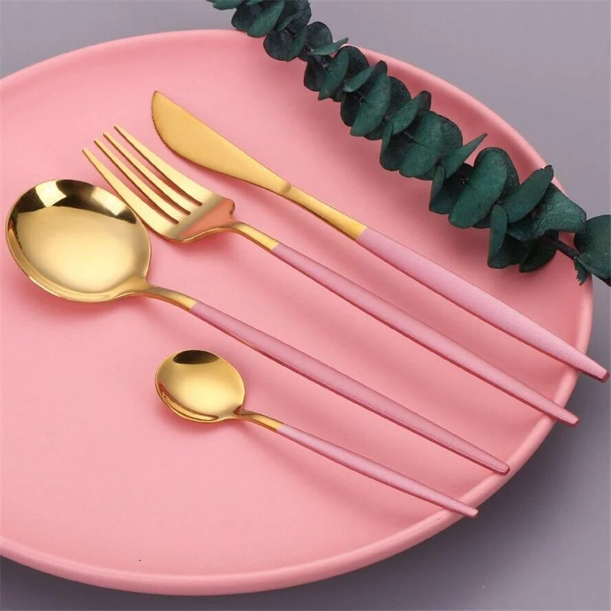 Pink Gold Cutlery Set Table Service Tabl Main 2