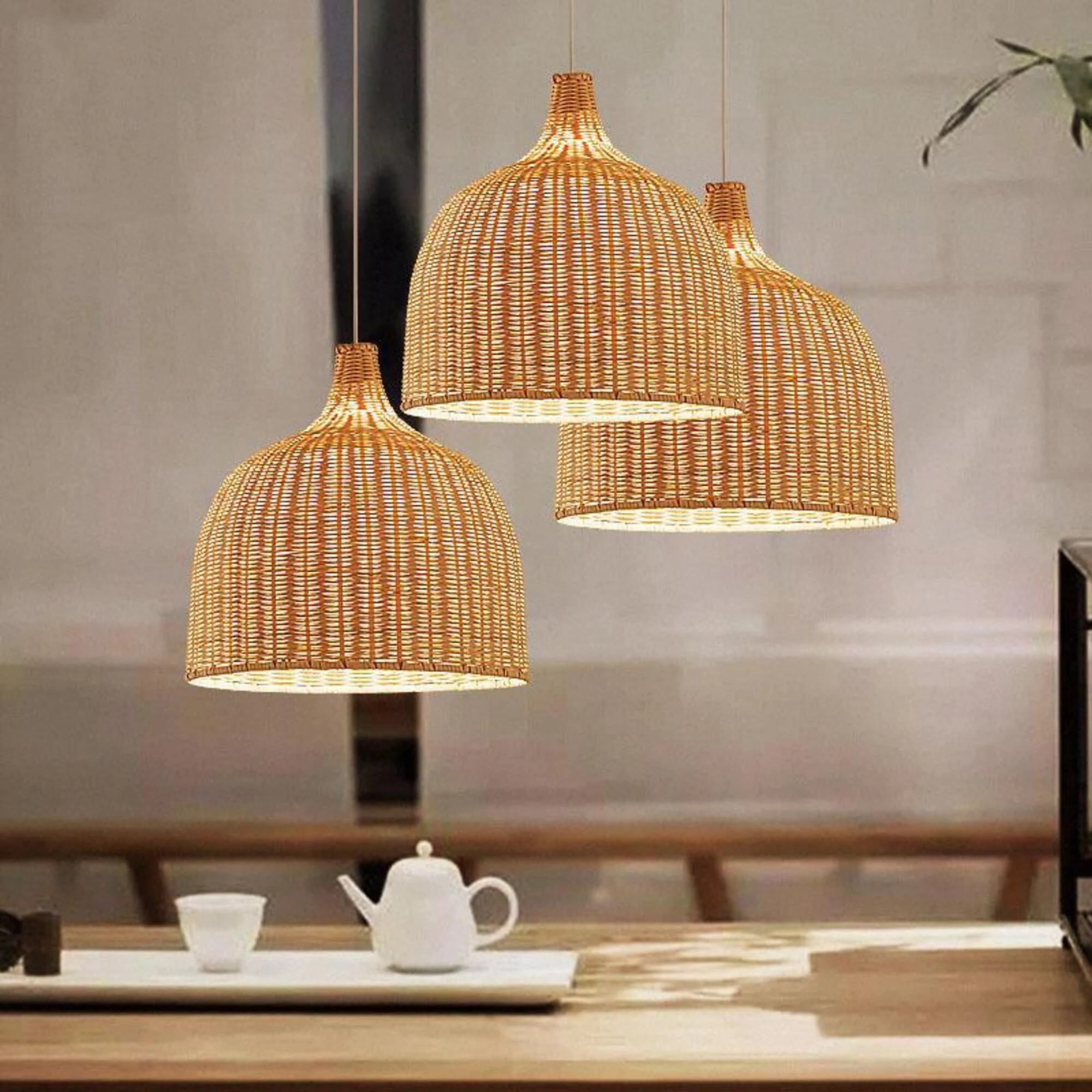 Rattan Bambus Deckenlampen Kueche Modern Esszimmer Beleuchtung Xluminia 1