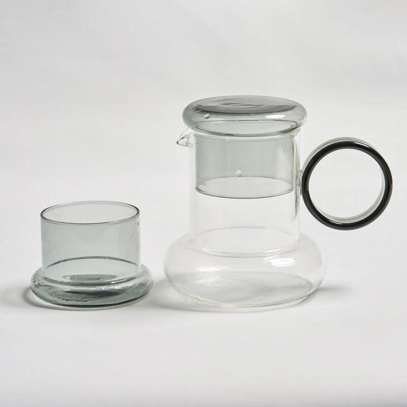 retro-style-glass-pitcher-with-lid-matching-cup-499844 Retro Style Glass Pitcher With Lid Matching Cup 499844