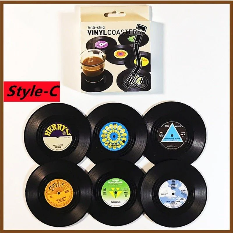 six-piece-retro-style-vinyl-record-coaster-set-161984 Six Piece Retro Style Vinyl Record Coaster Set 161984