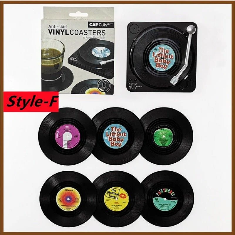six-piece-retro-style-vinyl-record-coaster-set-217478 Six Piece Retro Style Vinyl Record Coaster Set 217478