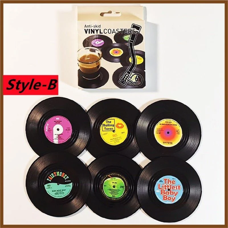 six-piece-retro-style-vinyl-record-coaster-set-439290 Six Piece Retro Style Vinyl Record Coaster Set 439290