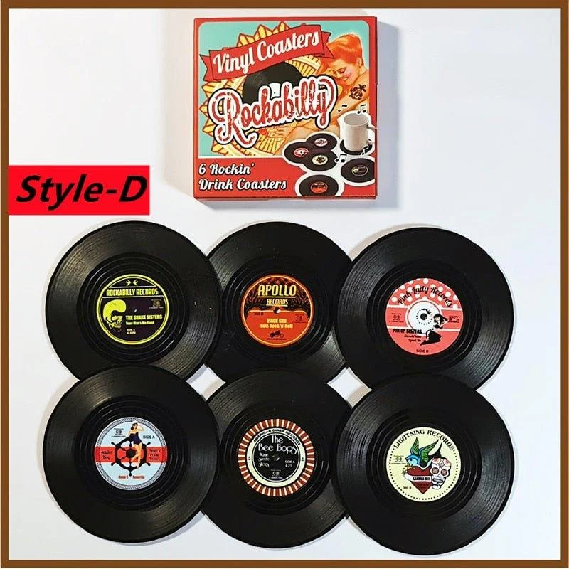 six-piece-retro-style-vinyl-record-coaster-set-800454 Six Piece Retro Style Vinyl Record Coaster Set 800454
