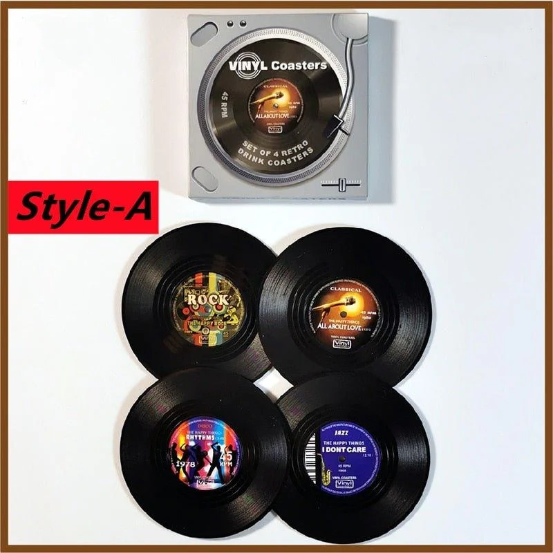 six-piece-retro-style-vinyl-record-coaster-set-995723 Six Piece Retro Style Vinyl Record Coaster Set 995723