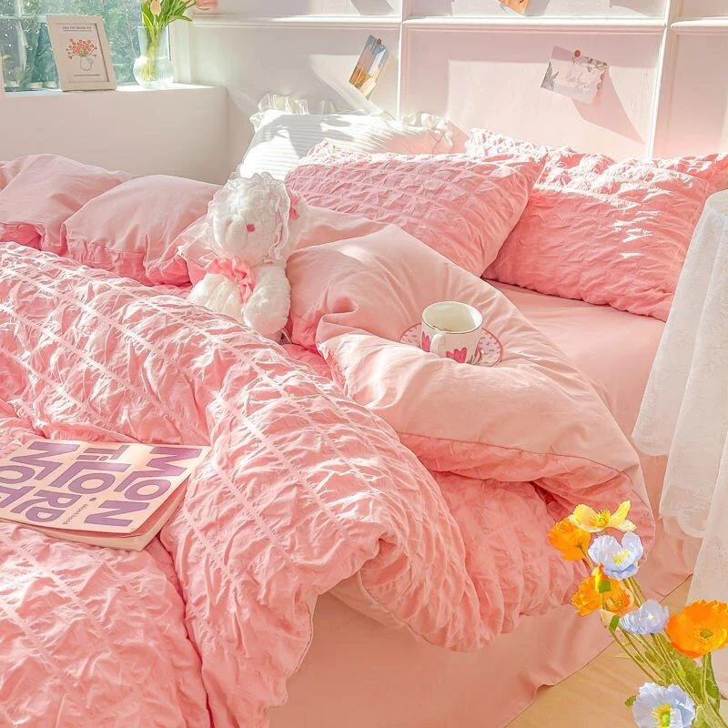 solid-colour-seersucker-single-bedding-set-470278 Solid Colour Seersucker Single Bedding Set 470278