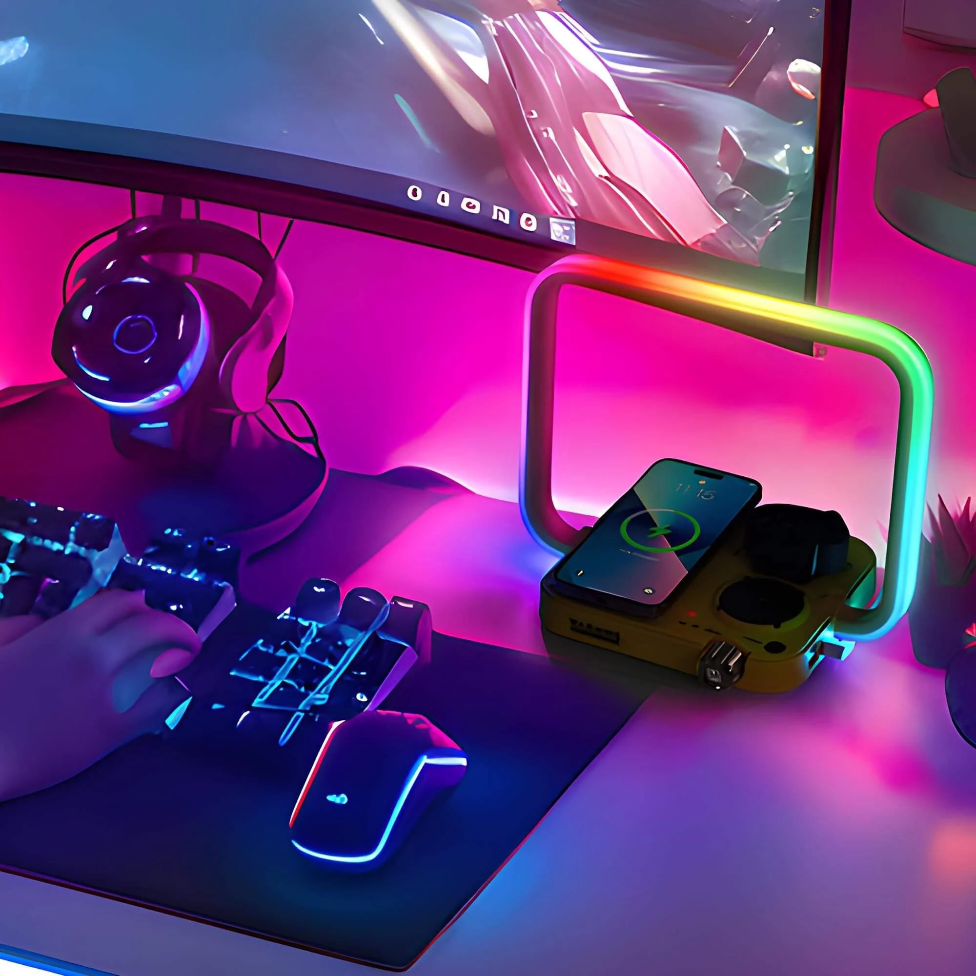 Techglow 3 In 1 Kabelloses Ladegerat Rgb Tischlampe Multifunktionale Lampe Xlumina2