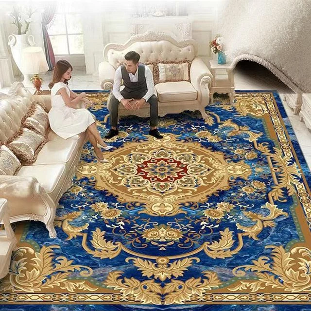 Red Blue Baroque Europe Carpet Thickened Living Room Rugs Large Decor - ISTANBULLU LTD