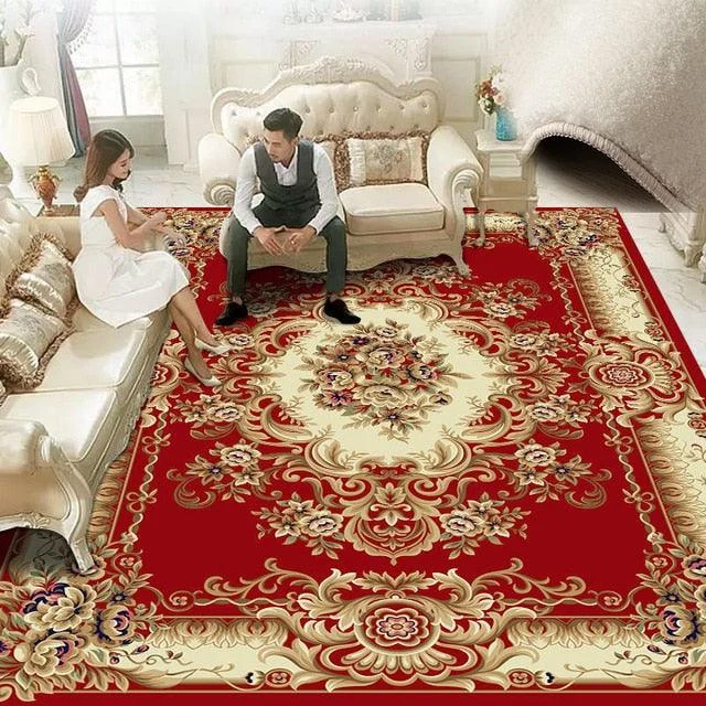 Red Blue Baroque Europe Carpet Thickened Living Room Rugs Large Decor - ISTANBULLU LTD