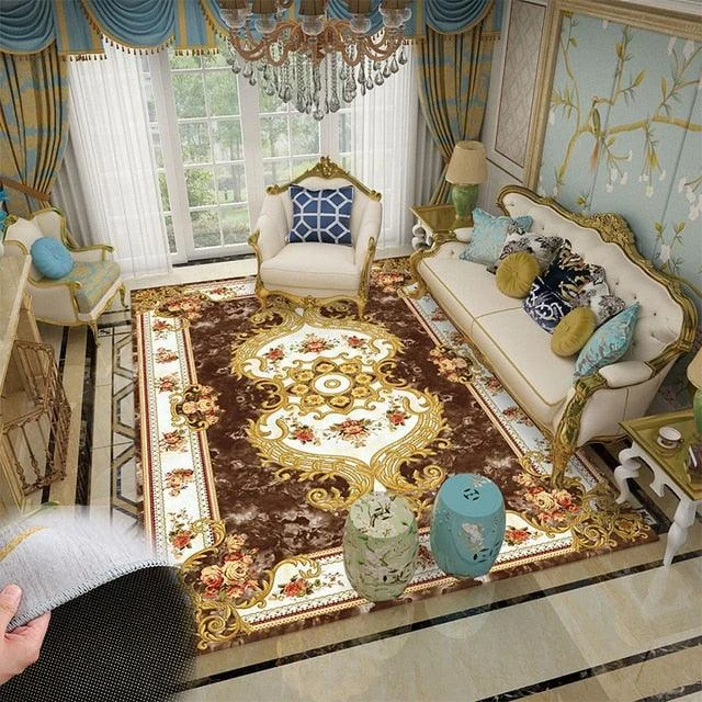 Red Blue Baroque Europe Carpet Thickened Living Room Rugs Large Decor - ISTANBULLU LTD