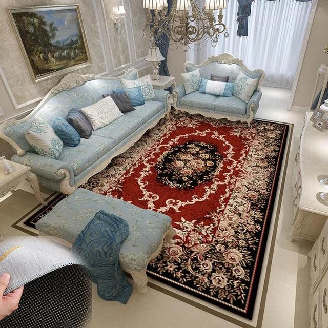 Red Blue Baroque Europe Carpet Thickened Living Room Rugs Large Decor - ISTANBULLU LTD