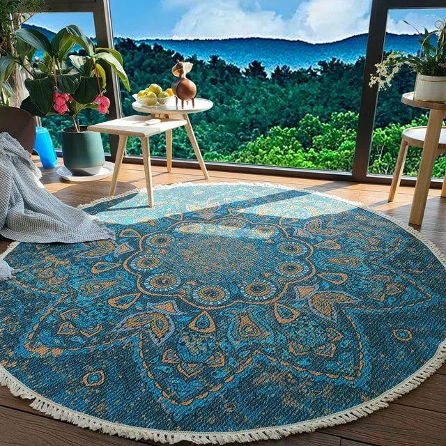 v-1569__-338021267 Relax Boho Tassel European Round Rugs Living Room Carpets Decoration Machine Washable - ISTANBULLU LTD