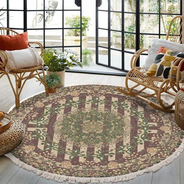 v-1574__824420228 Relax Boho Tassel European Round Rugs Living Room Carpets Decoration Machine Washable - ISTANBULLU LTD