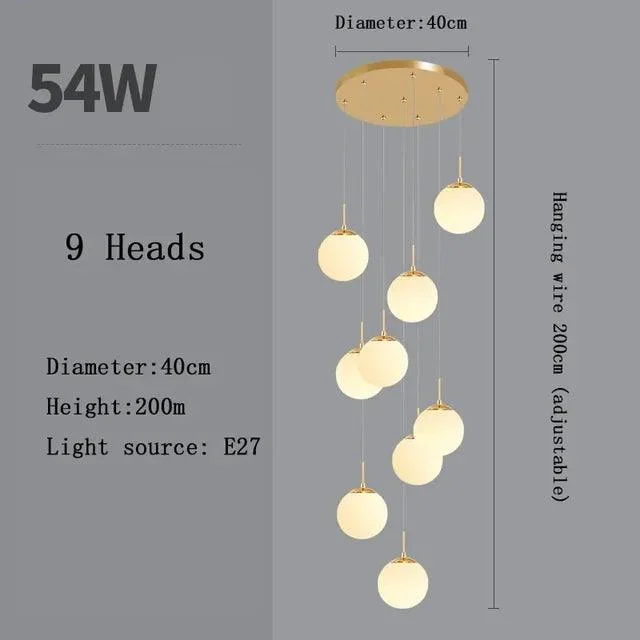 v-1783846328__-1935160572 Silver Gold European Glass Ball LED Pendant Lighting Living Dining Room Stairs Loft Chandelier - ISTANBULLU LTD