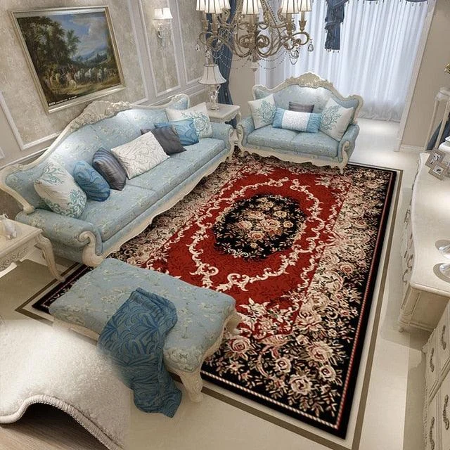 Red Blue Baroque Europe Carpet Thickened Living Room Rugs Large Decor - ISTANBULLU LTD
