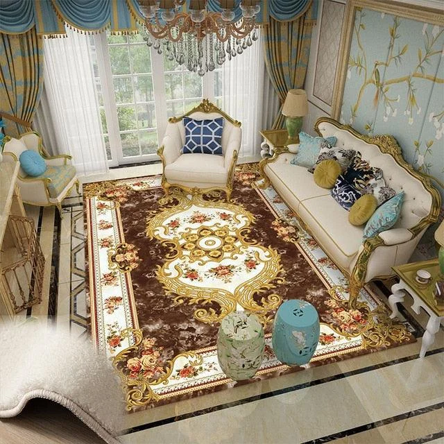 Red Blue Baroque Europe Carpet Thickened Living Room Rugs Large Decor - ISTANBULLU LTD