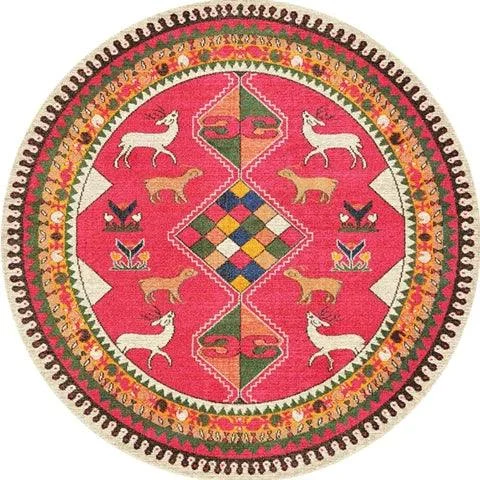v-74__892902659 Round Vintage Premium Rug Carpet Living Room Decoration Washable for Lounge Non-slip - ISTANBULLU LTD