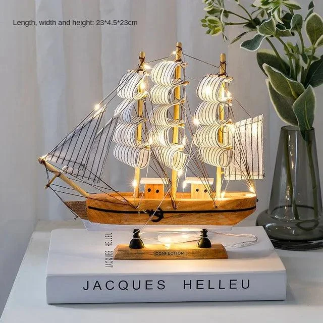 v-95142392__1228704056 Wooden Sailboat Model Decoration Crafts Birthday Gift Sculptures and Statues - ISTANBULLU LTD