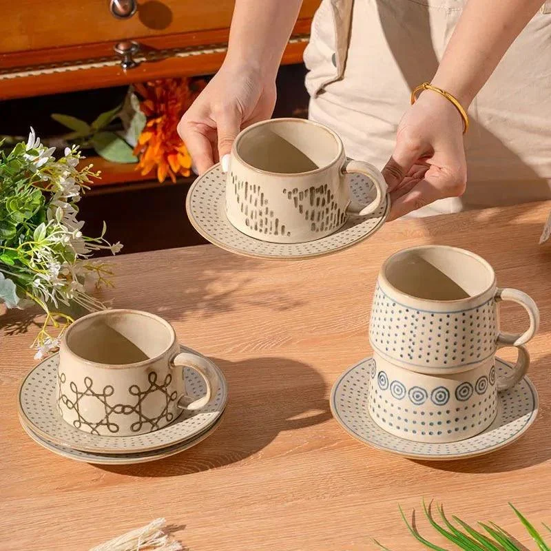 vintage-coarse-pottery-coffee-cup-saucer-set-796688 Vintage Coarse Pottery Coffee Cup Saucer Set 796688