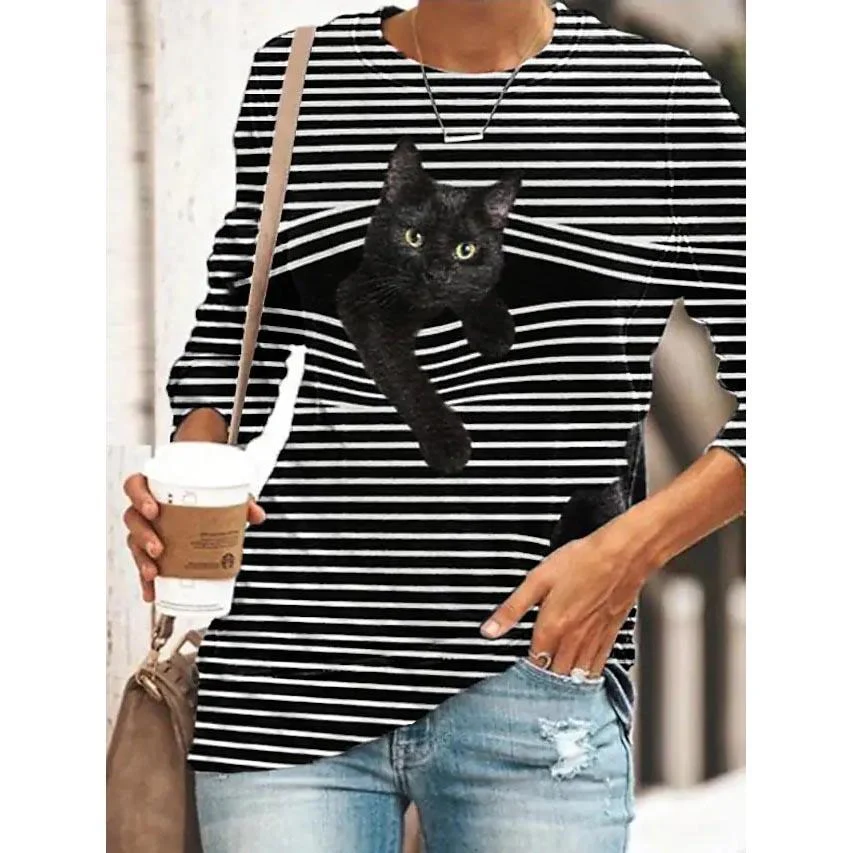 womens-halloween-tunic-t-shirt-striped-cat-3d-cartoon-long-sleeve-print-round-neck-womens-tops-black-s-dailysale-497684 Womens Halloween Tunic T Shirt Striped Cat 3d Cartoon Long Sleeve Print Round Neck Womens Tops Black S Dailysale 497684